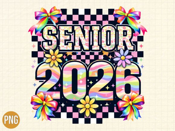 Senior 2026 Retro Groovy Graduation PNG